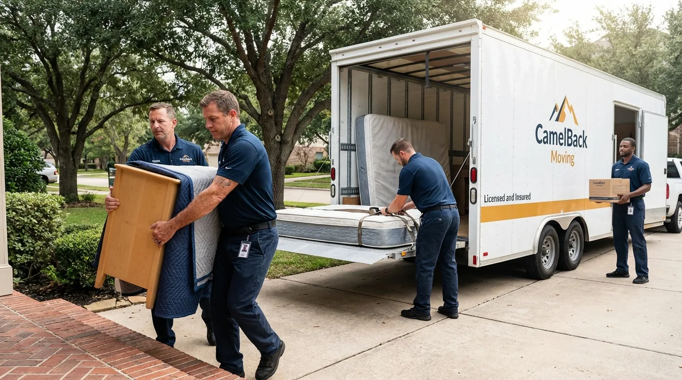 Crew loading residential truck for cross-state move from Parkin, AR