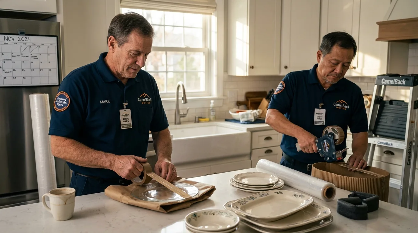 Professional crew packing kitchen dishware in Parkin, AR