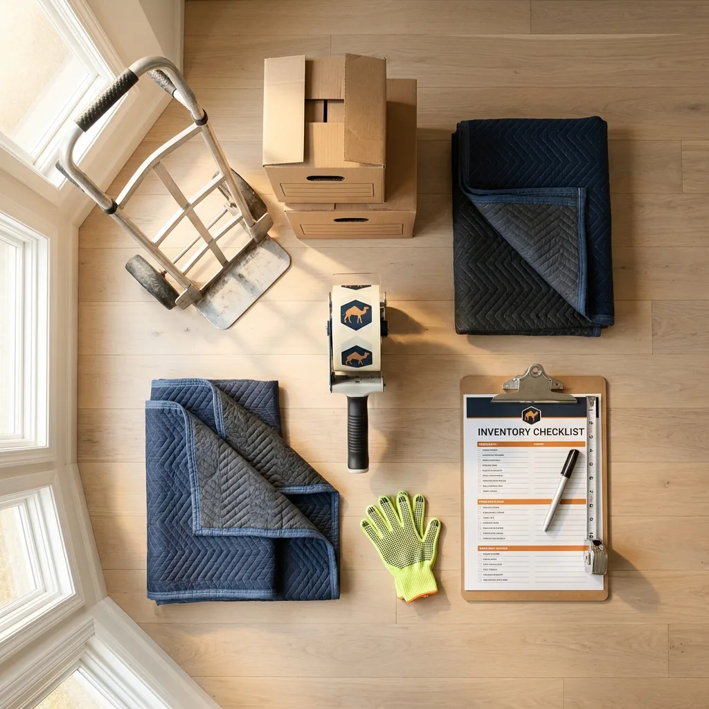 Professional moving supplies and packing materials layout for Parkin residential relocations